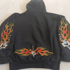 Vintage Y2K Sapphire Lounge Hoodie Men's Large Black Tribal Flames Jnco Style *