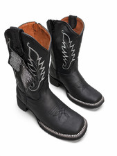 Kids Genuine Leather Western Rodeo Square Toe Boots Hanndcrafted