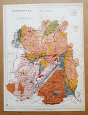 Antique Geological Map: Shropshire, John Emslie, c. 1904-25, Coloured Lithograph