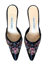 MANOLO BLAHNIK BLACK SATIN CRYSTAL EMBELLISHED MULES 90 HEEL LTD. ED. 39  1.4K