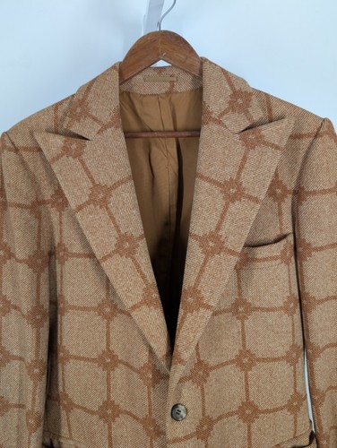 Vintage 60s 70s Danish Mod Geometric Tweed Art Clay Brown Blazer Jacket 40" - Picture 3 of 5