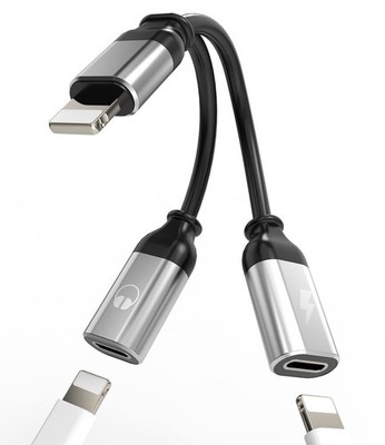 for iPhone Dual Lightning Adapter 2in1 Charger Headphone Splitter Audio Charg...