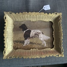 Vintage Style Spaniel printed canvas w gold painted ornate frame