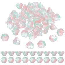 100 Pcs Glass Flower Beads for Jewelry Making, Loose Bead Charm, Pink/Green