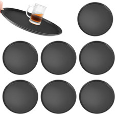 8 Pack 16&rdquo; Round Non-Slip Serving Trays Black Rubber Liner Restaurant Hotel Bars