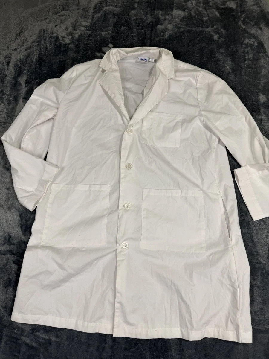 Landau White Long-Sleeve Lab Coat With Button Front & Pockets LGE