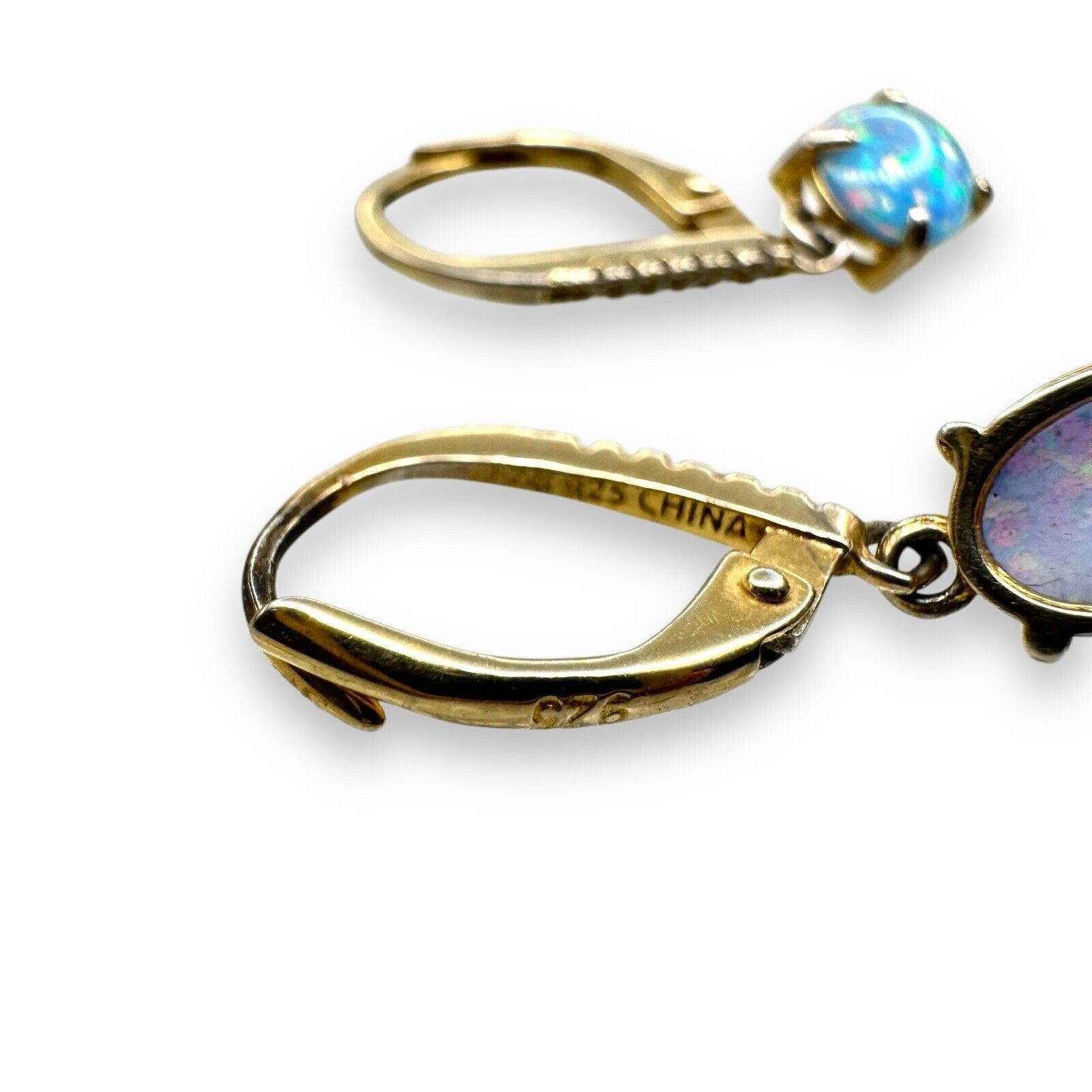 Opal Sterling Silver Leverback Dangle Earrings Wh… - image 4