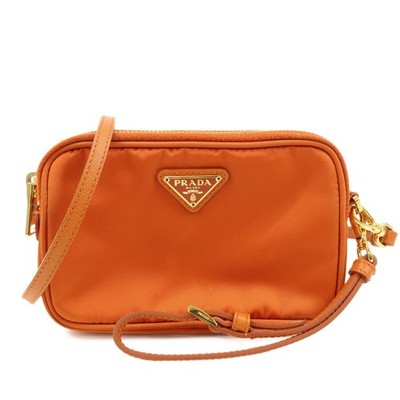 PRADA Triangle Logo Nylon Leather Shoulder Bag Orange 1N1861 Authentic Used F/S