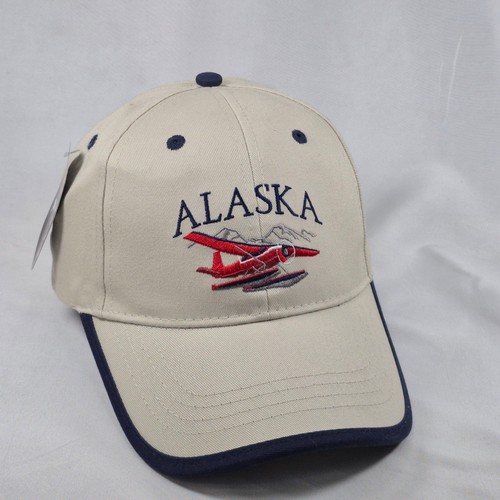 Alaska Headgear Hat Unisex OSFM Tan Blue Embroidered Bush Plane Souvenir Cap