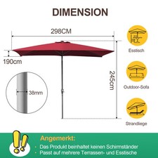Sonnenschirm Rechteckig 300x200cm Ständer Balkonschirm Gartenschirm 3 x 2m