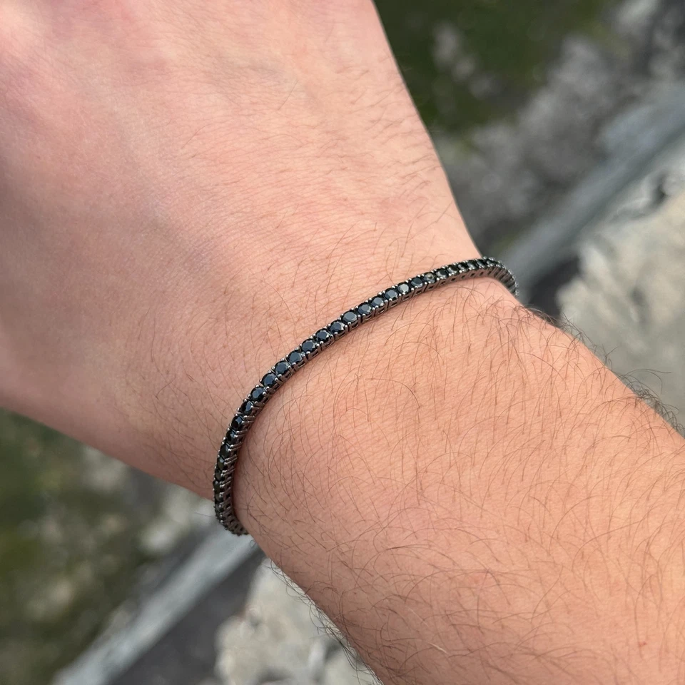 Silver Black Zircon Gemstone Tennis Unisex Black Stone Bracelet - Image 4 of 4