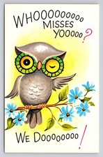 Photochrome Owl Misses You Postcard Made in USA CRG815 Vintage