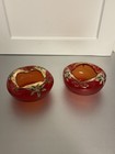 Vintage Arco Japan Orange/Red Ashtray Glass Hand Painted Floral  Lot of 2 — photo 2