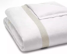 Hudson Park Embroidered Geo Twin Duvet Cover White / Sand New