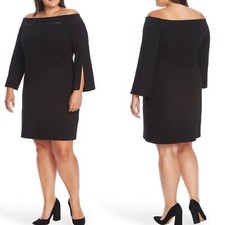Vince Camuto Off The Shoulder Dress Embellished Neckline Black NWT Women’s 3X