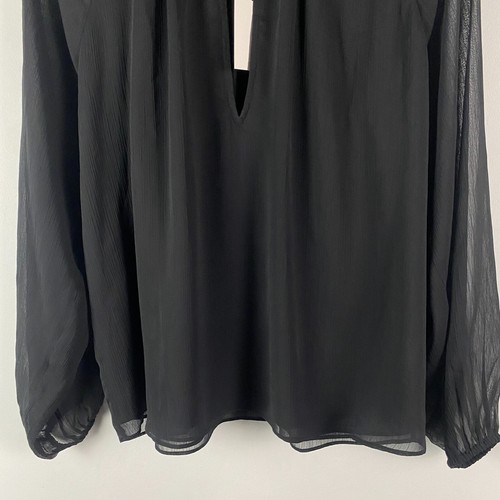 Little Moon Aritzia Blouse Size Small Black Chiffon Ruffle Semi Sheer Tie Neck - 第 3/13 張圖片