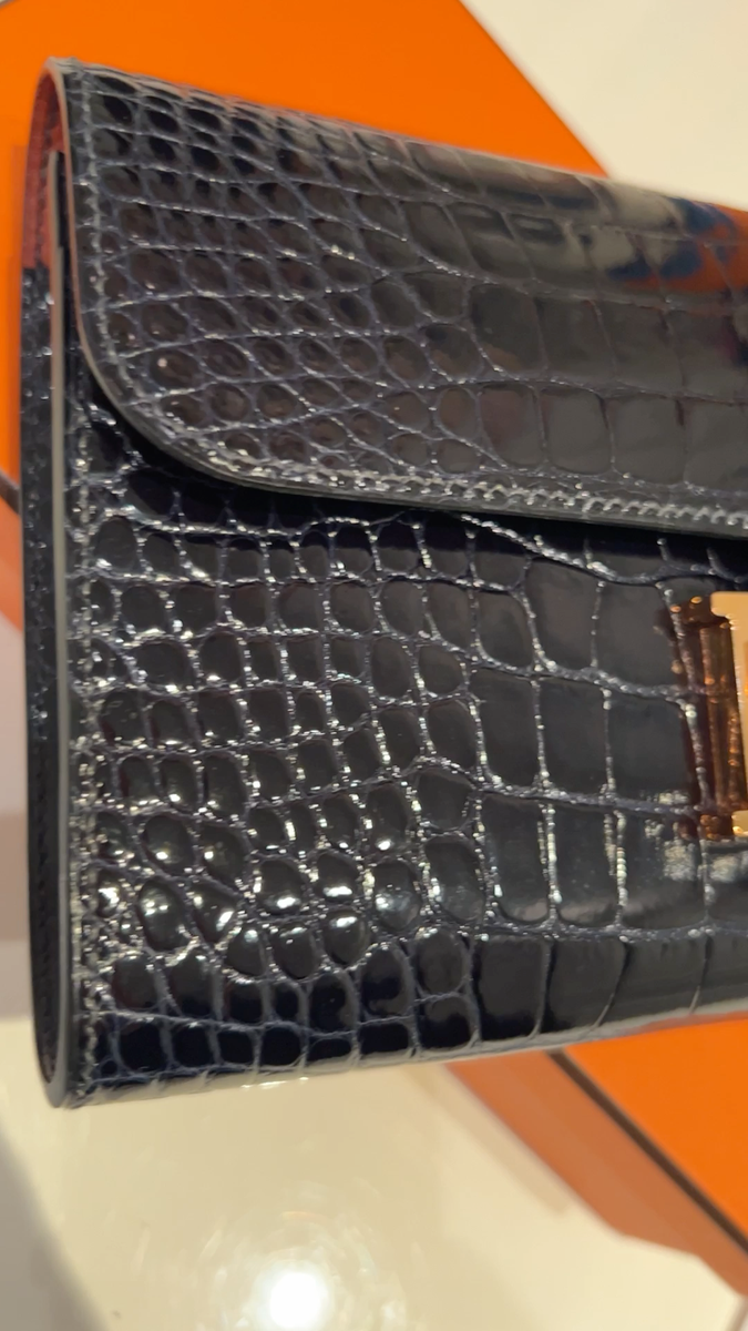 HERMES Constance Bleu Marine Navy Alligator Long Rectangular