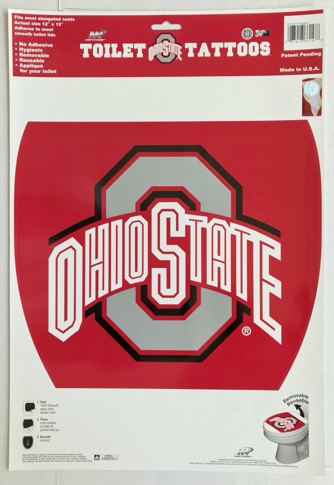 Officially Licensed NCAA-Ohio State Buckeyes Toilet Tattoos - size Elongated