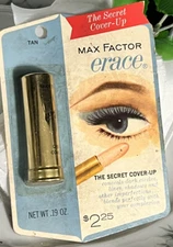 VINTAGE MAX FACTOR HOLLYWOOD ERACE SECRET COVER-UP GOLD TUBE TAN SEALED CARD