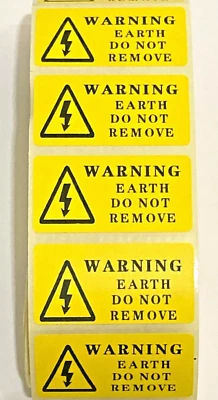 Warning Earth Do not remove. labels, electrical stickers
