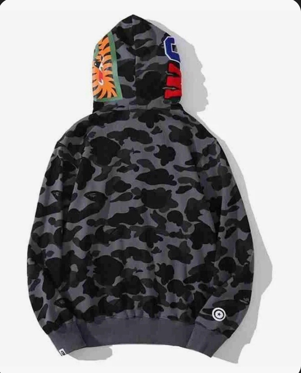 BAPE's Grid Camo Shark Full Zip Hoodie is rendered in black