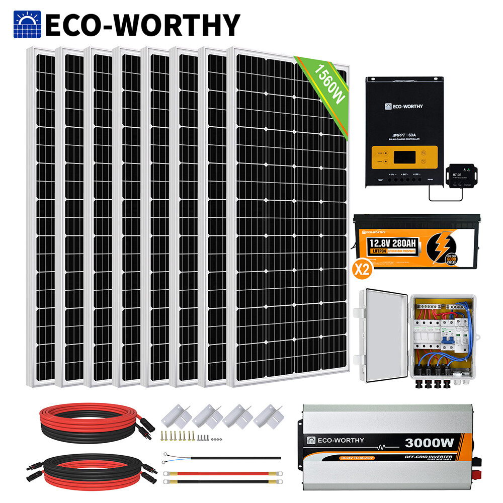 ECOWORTHY 6.4KWH 1600W 24Volt Solar Panel Kit Power System Offgrid