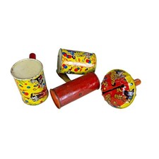 Lot of 4 Vintage Metal Noise Makers New Years Eve Tin Toys Birthday Celebration