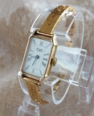 Montre Femme Vintage HEURLUX - Mécanique à Remontage Manuel - Plaqué Or - Cadran Doré - Cuir Marron