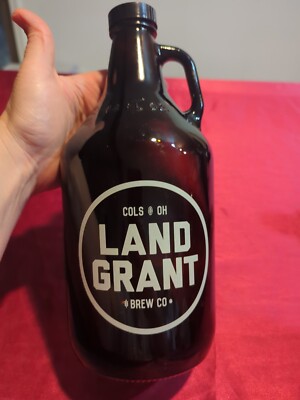 Vintage  Brown Glass Bottle Growler 64 FL OZ Land Grant Brew Co. Columbus Ohio