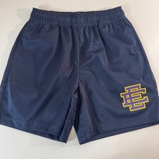 Eric Emanuel EE Navy Basic Shorts Men's Size Medium Purple/Yellow Logo Mesh NEW