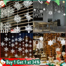 White Snowflakes Hanging Window Christmas Snowflakes Swirls Tinsel Party Decor
