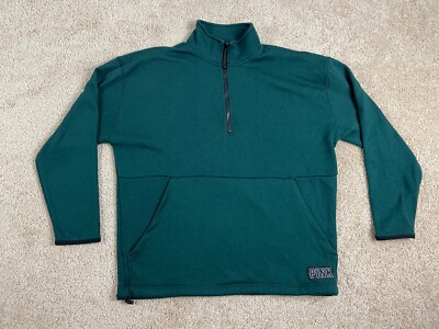 Pink Victorias Secret Pullover Sweatshirt Womens Medium 1/4 Zip Pocket Green