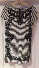 Urban Outfitters Black & Ivory Striped Short Sleeve Cotton Mini Dress M