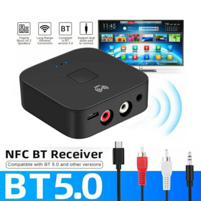 Bluetooth 5.0 Wireless Audio Receiver 3,5 mm Klinke AUX NFC auf 2RCA Musik Adapter