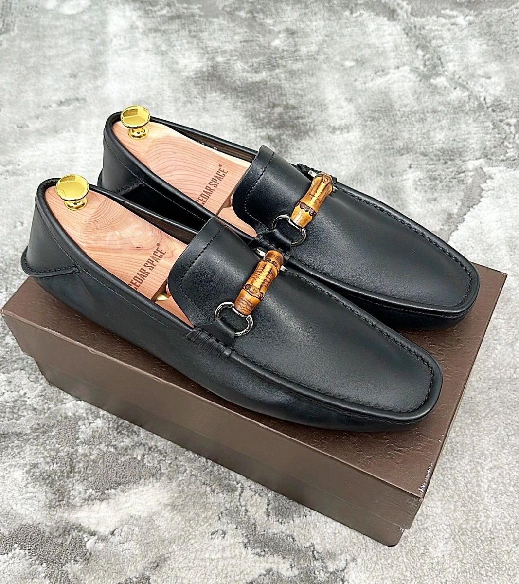 Authentic Gucci Bamboo Horsebit Black Leather Men Loafer US13.5 