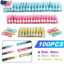 100PCS Mix Electrical Heat Shrink Male & Female Spade Wire Connectors Terminals