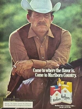 Marlboro Cigarettes Man Sitting Horseback Vest Cowboy Hat Vintage Print Ad 1976