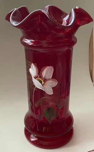 Fenton Vase Hand Painted By A. FARLEY Ruby Red - LE #18/300 - 9.5” Tall