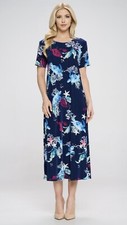 JOSTAR LONG DRESS Slinky Poly Spandex STRETCH Knit TRAVEL Blue S M L XL 2X 3X