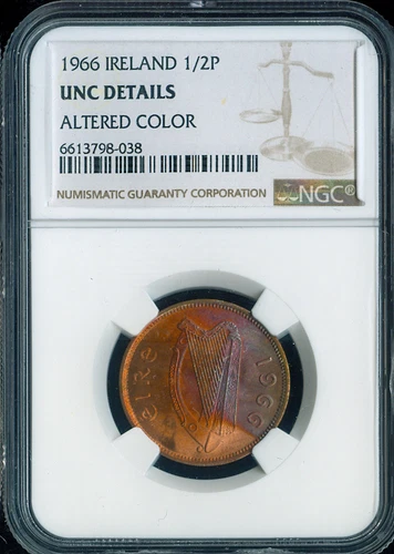 1966 Ireland Half Penny 1/2p NGC UNC Details Quality