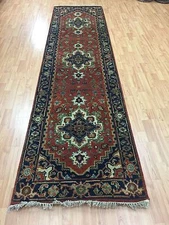 2'8" x 10'3" New Indian Ser api Floor Runner Oriental Rug - Hand Made 100% Wool