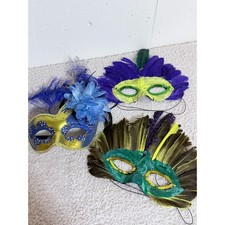 Mardi Gras Masquerade Mask Lot 3 Feather Sequin Glitter Costume Party Carnival