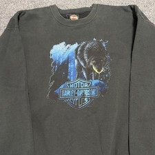Vintage Harley Davidson Sweatshirt Mens 2XL Black Crewneck Lone Black Wolf Rare