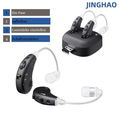 JINGHAO Wiederaufladbares Hörgerät mit Ladestation, Hinter-dem-Ohr-Hörverstärker, komfor