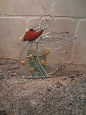 Christmas Silver Plated Stained Glass Angel Votive Candle Holder