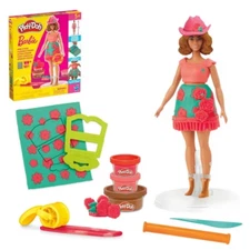 Play-Doh Barbie Florals and Fringe Designer Doll Set, Christmas Gifts for Kids