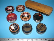 Lot for Shoe Polishing: 270 Horse Hair USM Brush, 8 Polishes Kiwi, Meltonian,Pro