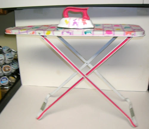 OHIO ART Vintage 20" Childs Ironing Board & Iron Set Folding Animal Print USA