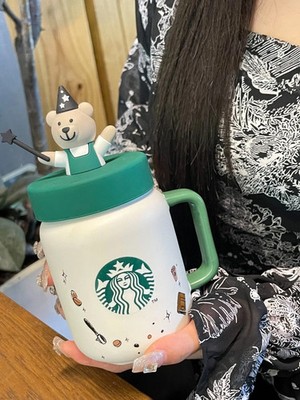 Starbucks Magic Bear Mason Ceramic Coffee Mug with Handle 435ml with Cute Lid