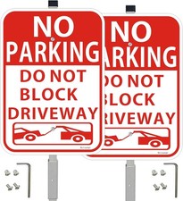 2-Pack No Parking Do Not Block Driveway Sign 14 X 10 Inches, red and white